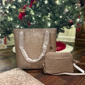 Brahmin Crocodile Embossed Tote and Crossbody - Cream